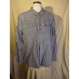 Duluth Trading Blue Checked-Long Sleeve Shirt-Snap Closer-Double Pocket-sz XL